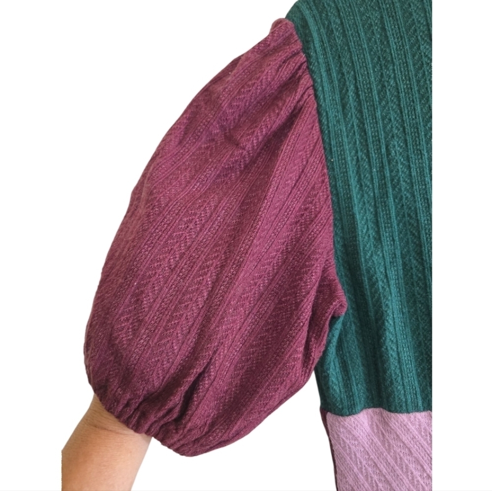 Hutch Colorblock Ribbed Knit Midi Dress Large Deep V-neck Burgundy Hunter Green - Picture 8 of 11